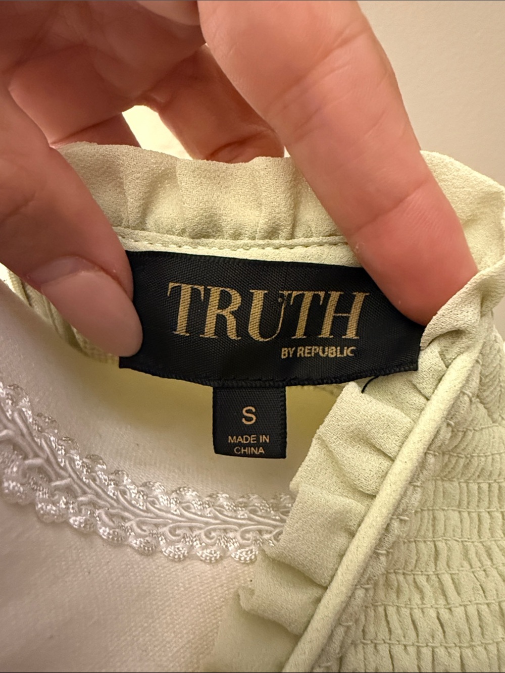 TRUTH by Republic Ruffled  Long Sleeve Top in Light Sage - Picture 3 of 7